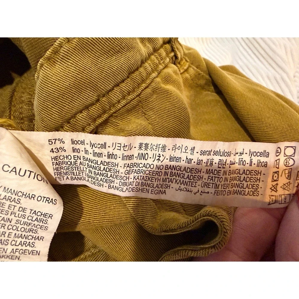 Zara Mustard Yellow Linen Blend Utility Pants Straight Leg Ochre Size M 4877/244
